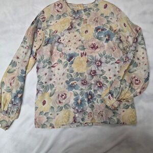 Liz Claiborne Blouse Size 4, 100% Silk Floral Jacquard, Button Back, Vintage EUC
